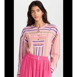 Xirena Macyn Striped Pink Purple Orange Melange Top Blouse Linen Blend‎ Size S